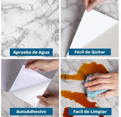 Papel Tapiz Decorativo Autoadhesivo Diseño Mármol ✅ Blanco - Negro